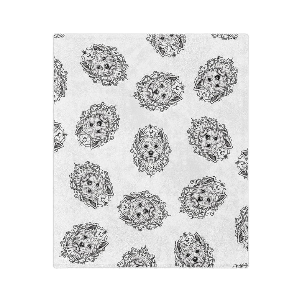 Mystical West Highland Terrier Minimalist Velveteen Microfiber Blanket — Soft Neutral Pet Portrait Throw