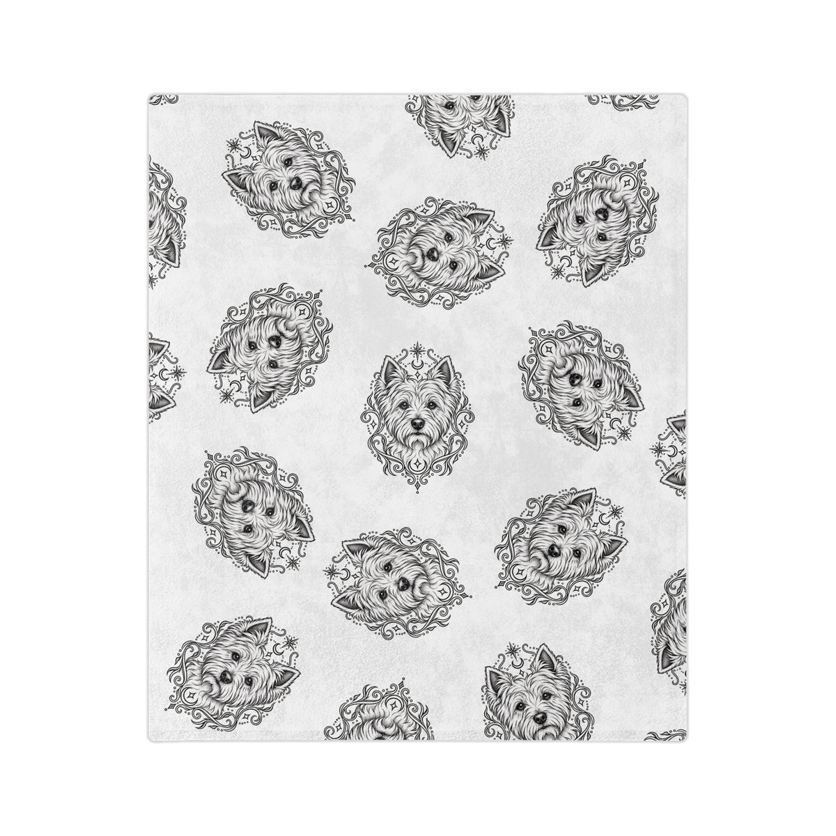 Mystical West Highland Terrier Minimalist Velveteen Microfiber Blanket — Soft Neutral Pet Portrait Throw