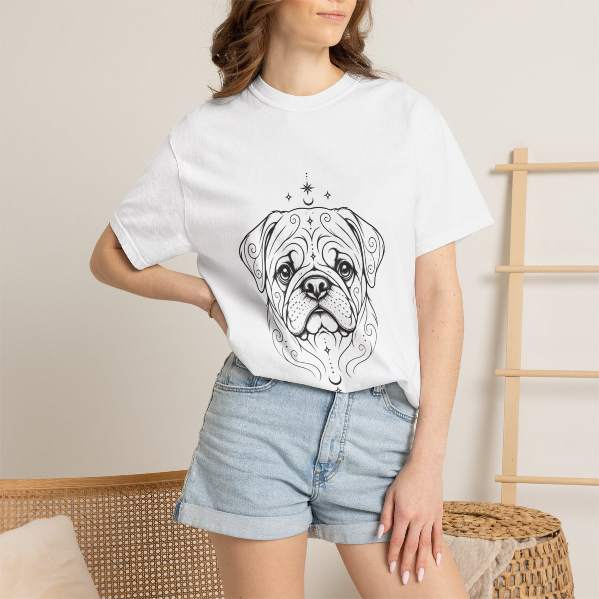 Mystical Pug Line Art T-Shirt — Minimal Dog Portrait Tee