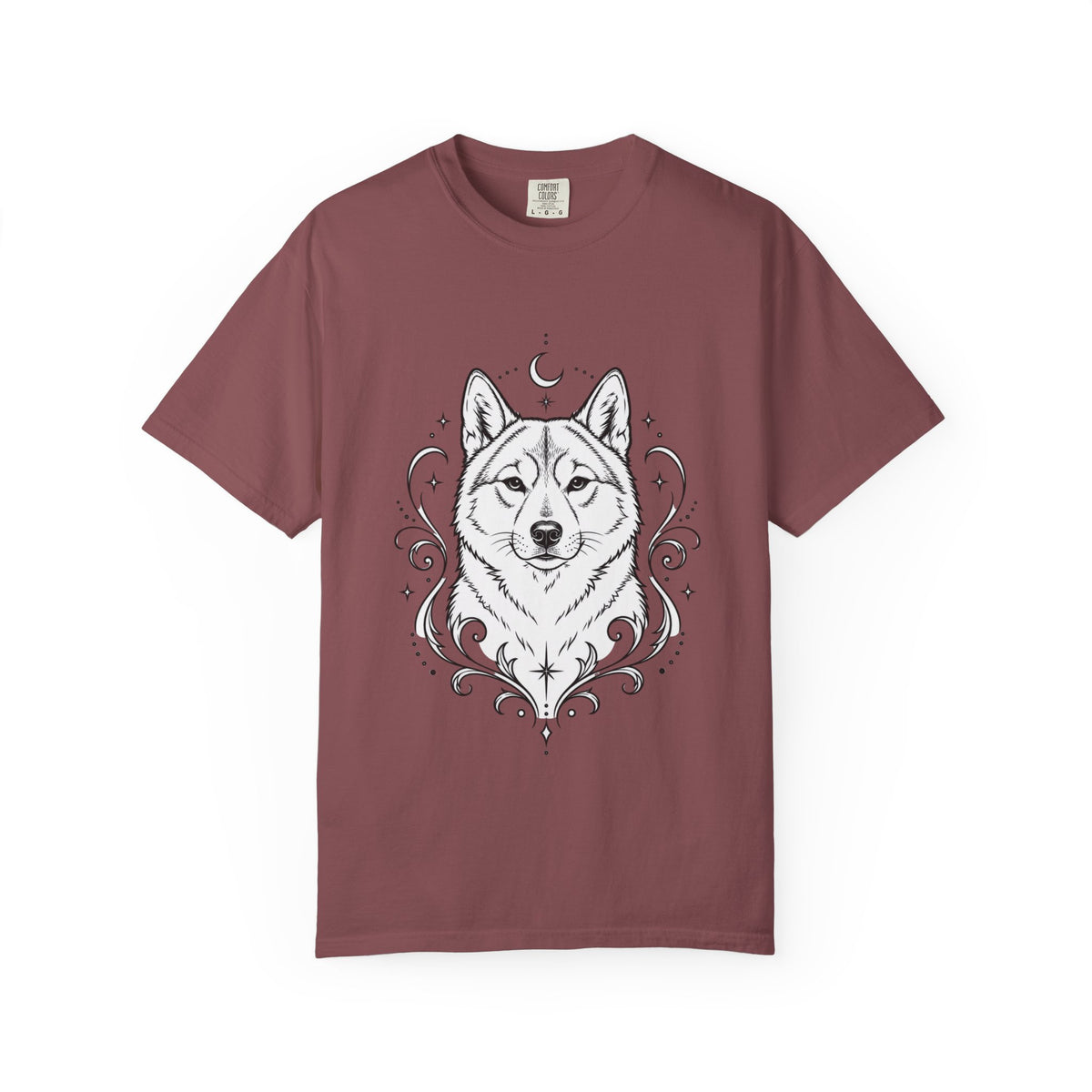 Mystical Shikoku Line Art T-Shirt — Minimal Dog Portrait Tee