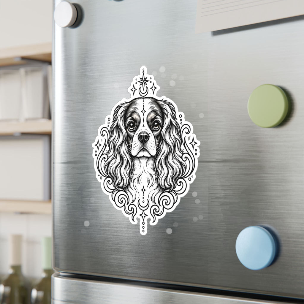 Mystical Cavalier King Charles Spaniel  Line Art Kiss-Cut Vinyl Sticker — Decorative Dog Portrait Decal