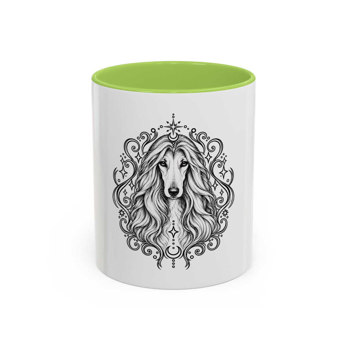 Mystical Afghan Hound Line Art Accent Coffee Mug – Mystical Dog Portrait 11/15oz