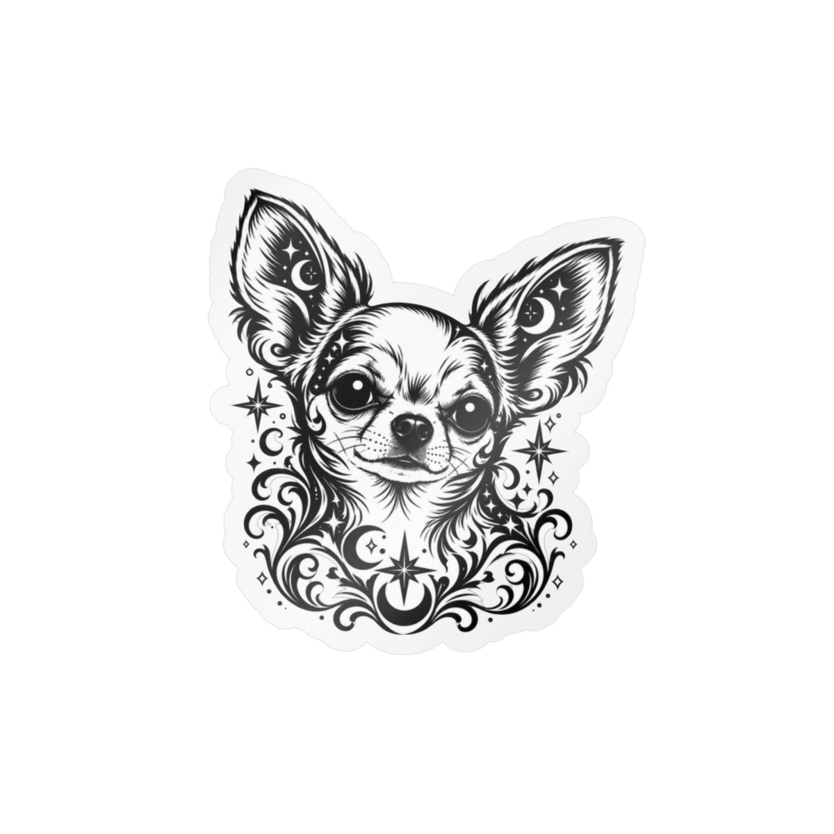 Mystical  Chihuahua SH Line Art Kiss-Cut Vinyl Sticker — Decorative Dog Portrait Decal