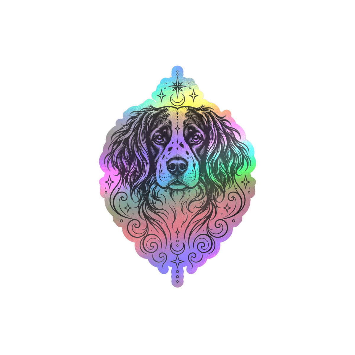 Mystical Stabyhoun Line Art Kiss-Cut Vinyl Sticker — Decorative Dog Portrait Decal