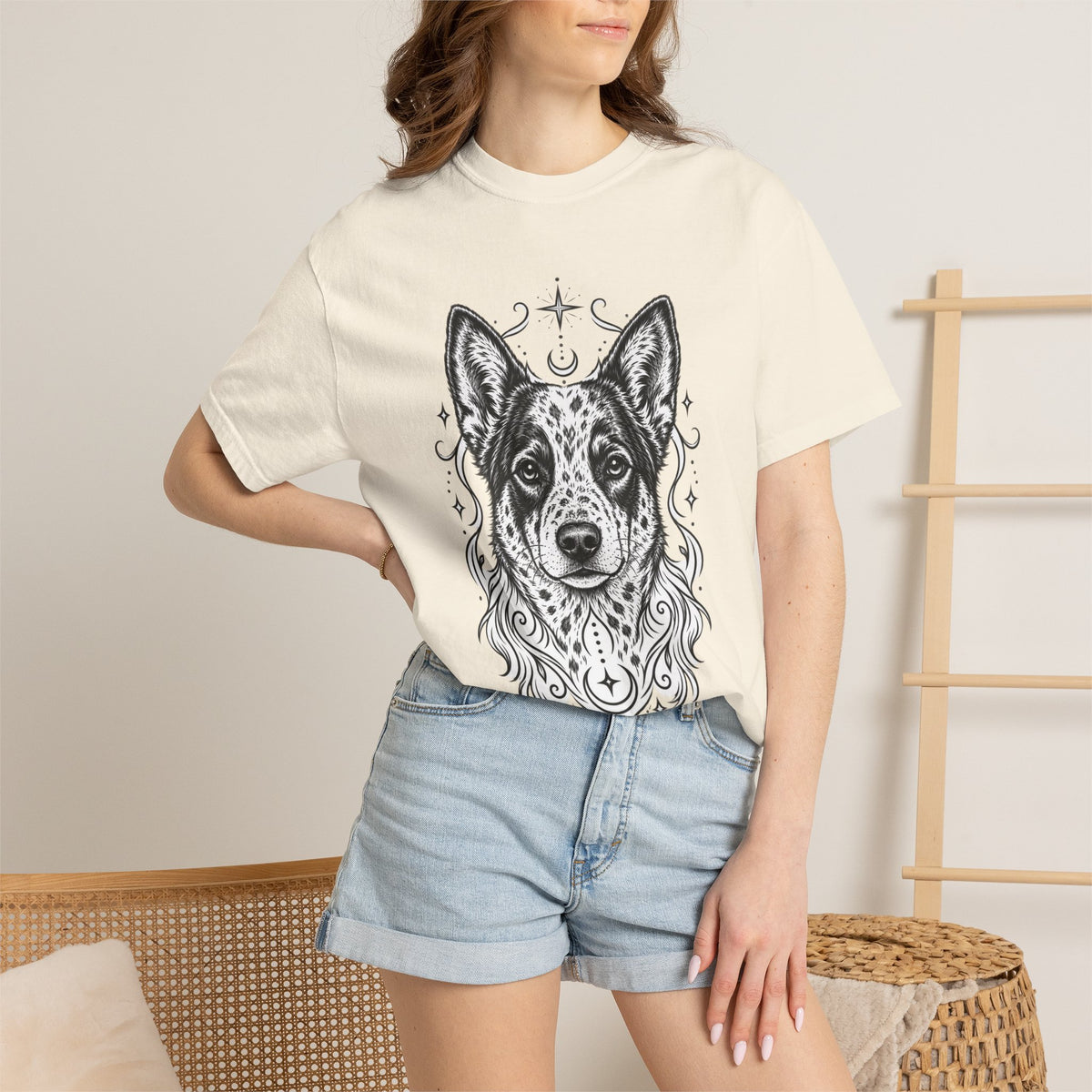 Mystical Australian Cattle Dog Line Art T-Shirt — Minimal Dog Portrait Tee