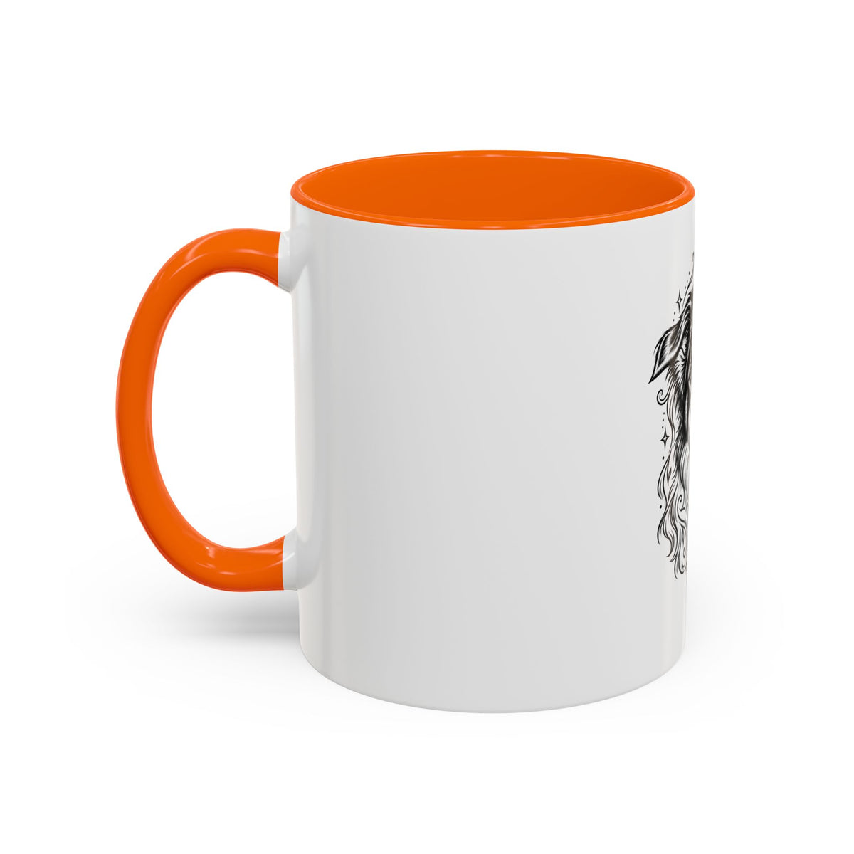 Mystical Border Collie LH Line Art Accent Coffee Mug – Mystical Dog Portrait 11/15oz