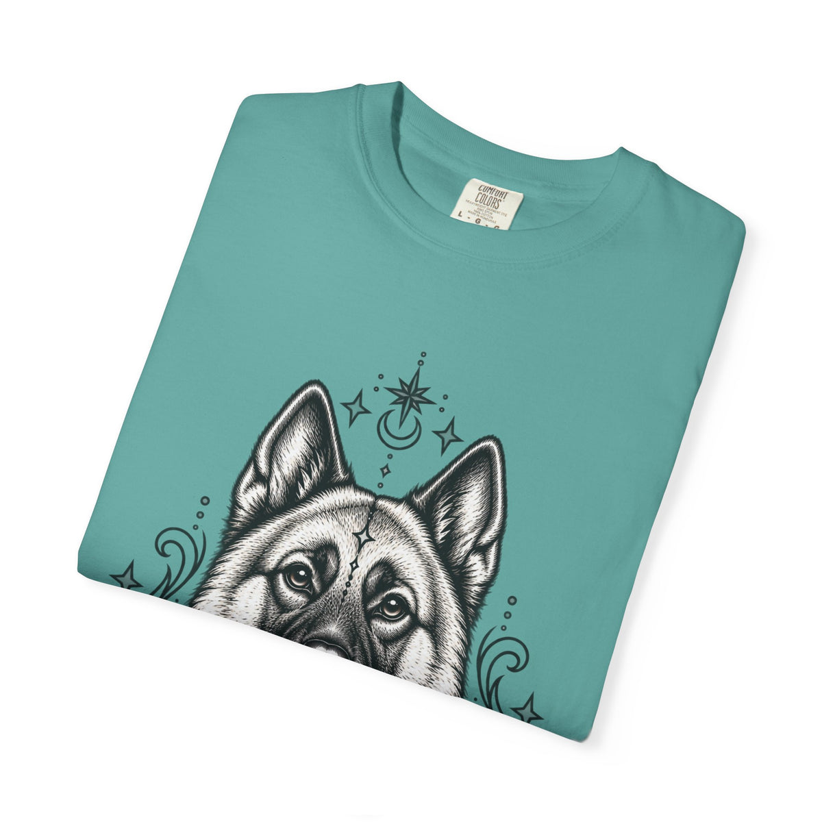 Mystical Norwegian Elkhound Line Art T-Shirt — Minimal Dog Portrait Tee