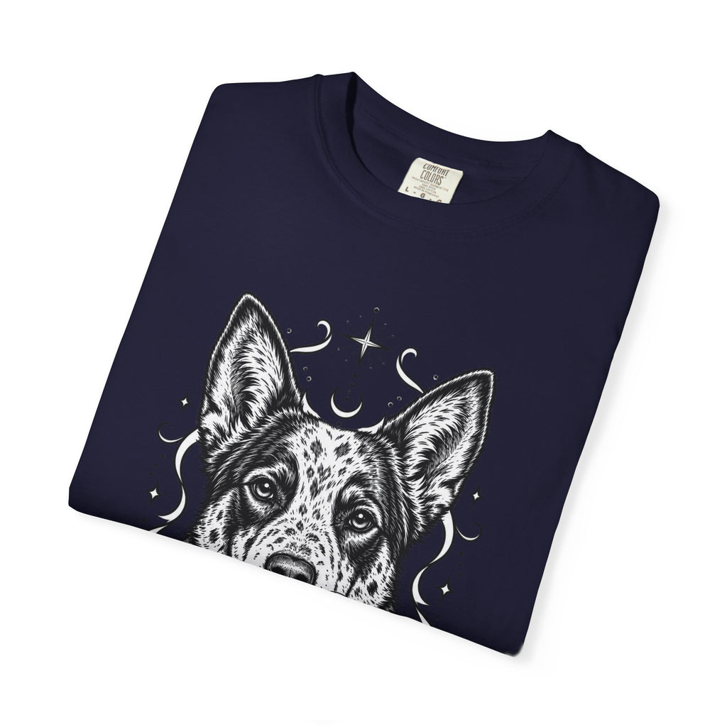 Mystical Australian Cattle Dog Line Art T-Shirt — Minimal Dog Portrait Tee