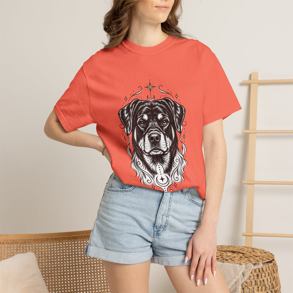 Mystical Rottweiler Line Art T-Shirt — Minimal Dog Portrait Tee