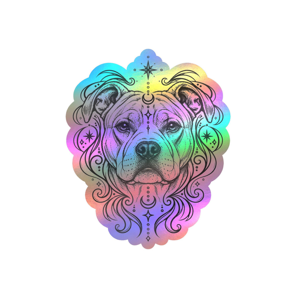 Mystical American Staffordshire Terrier Line Art Kiss-Cut Vinyl Sticker — Decorative Dog Portrait Decal