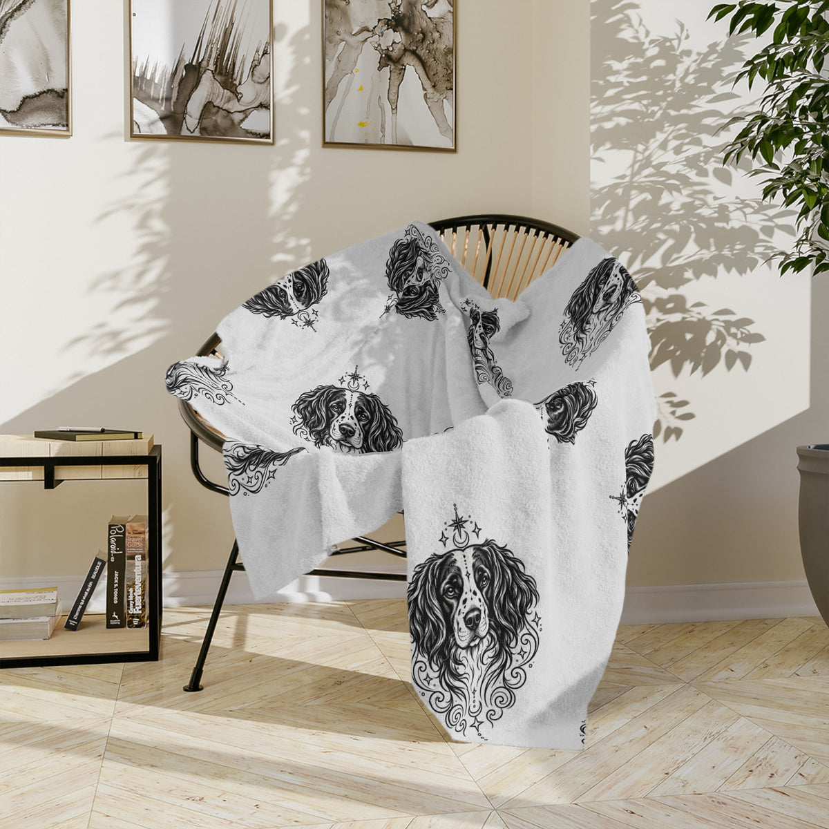 Mystical Stabyhoun Minimalist Velveteen Microfiber Blanket — Soft Neutral Pet Portrait Throw