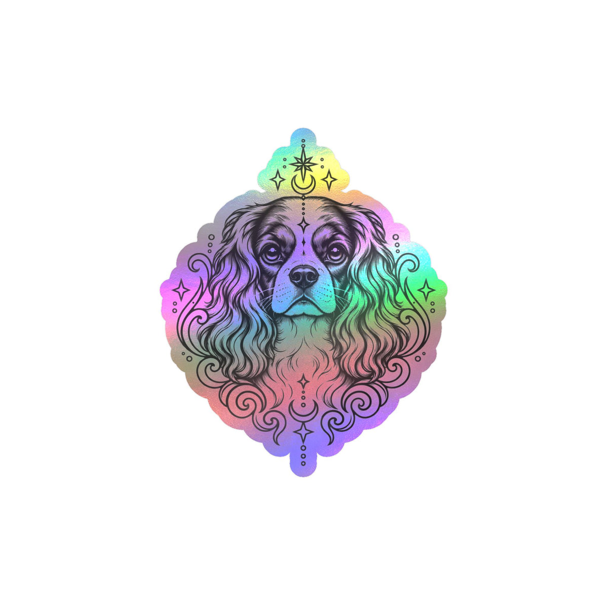Mystical Cavalier King Charles Spaniel  Line Art Kiss-Cut Vinyl Sticker — Decorative Dog Portrait Decal
